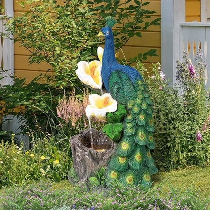 Ferrisland Resin Peacock Waterfall Fountain 3 Tiered Outdoor Floor Stacked Water Fountain Sculpture for Lawn Decorative Garden Party Landscape Patio Court Backyard Deck Art Decor 22.8" Blue