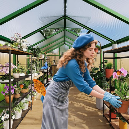 6x10 FT Greenhouse for Outdoors, Polycarbonate Flower Greenhouse with Roof Vent, Push-Pull Lockable Door, Aluminum Walk-in Greenhouses for Outside Garden Backyard, Patio, Lawn, Green