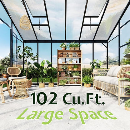 AMERLIFE 12x10x8 FT Hybrid Polycarbonate Greenhouse, Quick-Connect Aluminum Frame, Dual Roof Vents & Double Doors, Walk-in Backyard Greenhouse with Gutters, Black