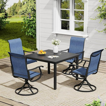 VICLLAX 5 Pieces Outdoor Dining Set, Patio Furniture Set of 4 Patio Swivel Dining Chairs and Square Patio Table, Navy Blue Chairs & Black Tabletop