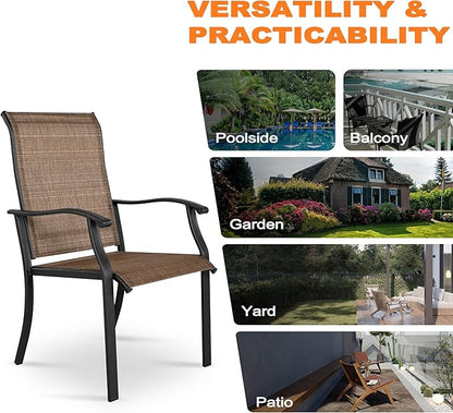 UU Garden Patio Dining Chairs Set of 2, Outdoor Chairs with Armrest, Indoor/Outdoor Chairs Backyard Deck Garden Chair, Restaurant Kitchen Dining Textilene Chair,Brown
