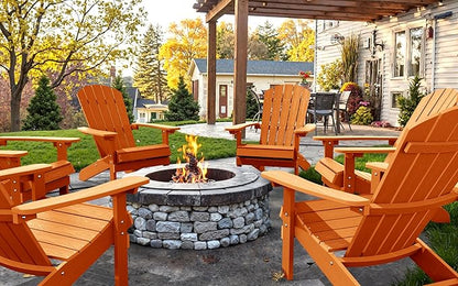 YEFU Adirondack Chairs Set of 4: Outdoor Chair HIPS Plastic Adirondack Chairs - Patio Chairs with Wood Texture - Lawn Fire Pit Deck Porch Garden Chairs for Adults (Tangerine)