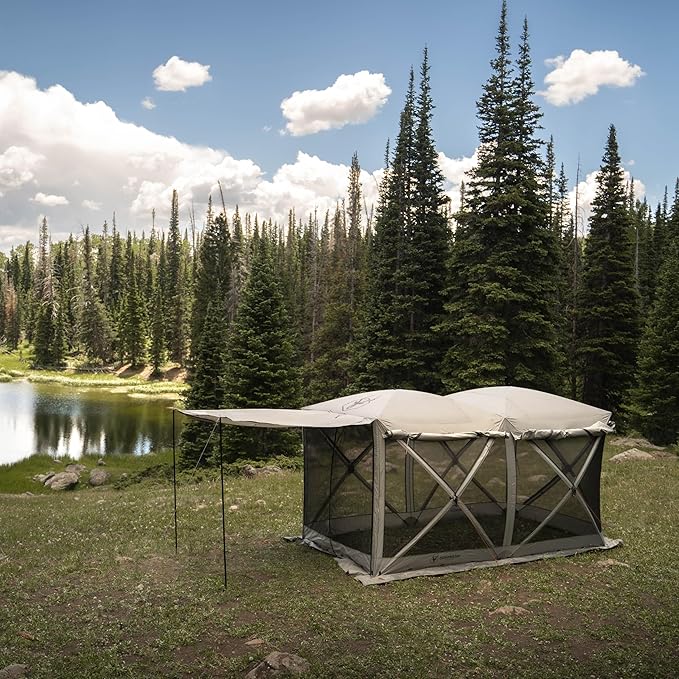 Gazelle Tents™ Tandem Gazebo, Easy Pop-Up Hub Screen Tent, Durable, TriTech Mesh, Waterproof, UV Resistant, 10-Person, Agave Green, 89" x 86" x 156", GG800AG