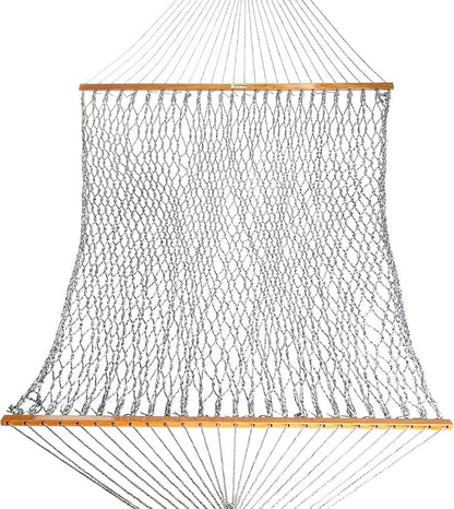 Original Pawleys Island Deluxe Navy Oatmeal Heirloom Tweed DuraCord Rope Hammock – 13 ft. x 65 in, 2-Person, 450 lb Capacity, Oak Spreader Bar, Zinc-Plated Hardware, Handcrafted in The USA