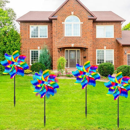 10 Packs Rainbow Pinwheels Outdoor Wind Spinners Pin Wheel Windmills Sparkly Gradient Scare Birds Animal Away Wheel Spinners Yards Garden Decor