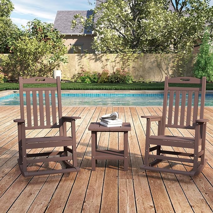 Kingdura Adirondack Outdoor Side Table, 16 x 13 Inches HDPE Plastic Outside End Tables for Patio Pool Porch Backyard Indoor, 2 Tiers Storage Shelf, All Weather Resistant, Easy Maintenance (Brown)