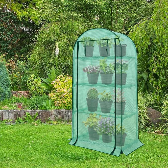 EAGLE PEAK 4-Tier Mini Greenhouse Portable Green House with Shelves & Weather-Resistant PE Cover, Small Greenhouse for Seedlings & Gardening Gifts, 32x18x63 in, Clear/Green