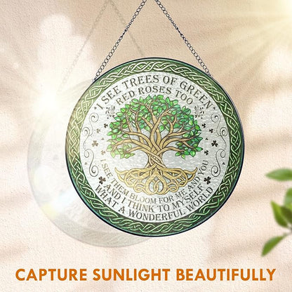 FLAGWIX Christmas Tree of Life Gifts for Women Men - Stained Glass Window Hanging 8 in - Birthday Gifts for Friend Family, Tree of Life Decor Suncatchers for Windows Hanging, Celtic Garden Decor