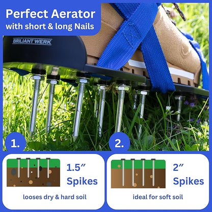 Lawn Aerator with Adjustable Straps - for Lawn Aeration or as Screed Shoes - Lawn Aerator Shoes as Perfect Aerator Lawn Tool - incl. Two Nail Lengths - Lawn dethatcher - epoxy Shoes