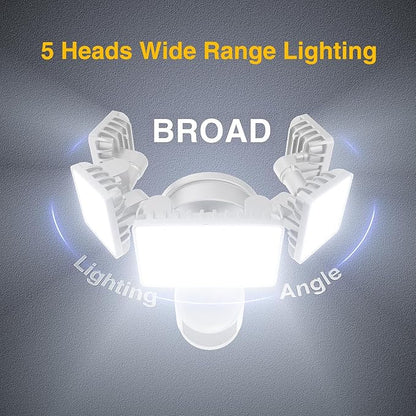 Onforu 5 Heads 55W LED Security Lights Motion Sensor Outdoor, 360° Wide Angle Illumination, 5000LM Flood Light, 6500K, IP65 Waterproof, Hardwired Wall Light for Garage, Yard, Porch, Entryway (White)
