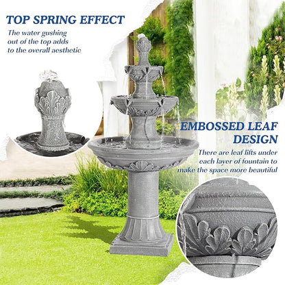 Italian Outdoor Water Fountains Garden Decor - 48.4''H Fountains and Waterfalls Outside, Large Cascading Indoor Floor-Standing Resin Bubbler Fountain Features W/Pump for Patio, Yard (Gray)