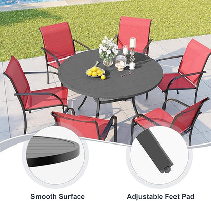 VICLLAX Round Patio Dining Table, 4-6 Person Metal Outdoor Dining Table with Umbrella Hole for Garden Lawn Deck, 47.2" Dark Grey