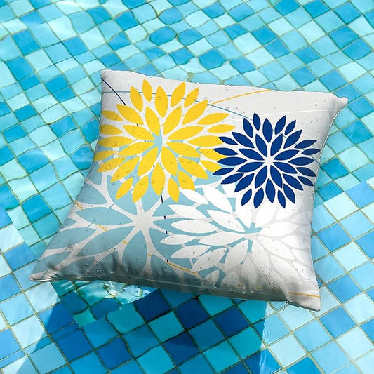DFXSZ Outdoor Throw Pillow Covers 18x18 Inch Set of 2 Waterproof Spring Summer Geometric Elegant Yellow Blue Outdoor Pillow Covers for Patio Funiture Garden Couch 158W18