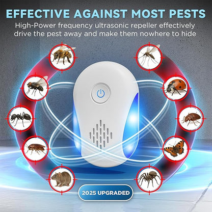 (2025 Upgraded) Ultrasonic Insect & Pest Indoor Repeller, Plug-in Control Device Electronic Repellent for Rodent, Rats, Mice, Roaches, Bugs, Ants, Spiders, Mosquitoes, 2 Mode Switching (6 Pack)