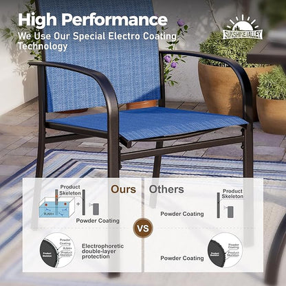 7 Pcs Patio Dining Set for 6, Rectangular Metal Dining Table (PVC Table Top) with Umbrella Hole and 6 Chairs, Outdoor Dining Set for Lawn Garden Deck, Blue