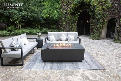 Elementi Andes Propane Gas Fire Pit Table Bundle - Cast Concrete with Concealed Pullout Tank Storage Drawer | Electronic Ignition | Canvas Cover, Lava Rock Included | Dark Gray