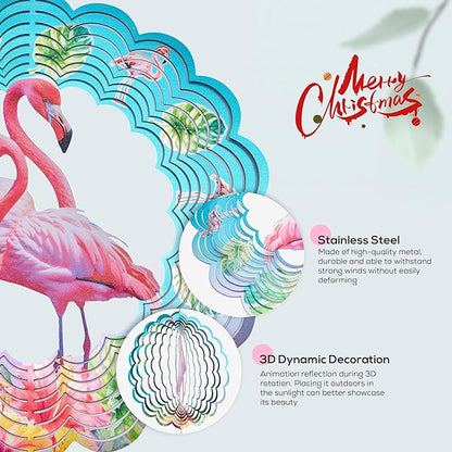 Metal Wind Spinner Outdoor Garden Decoration Laser Cutting Hanging Mandala Kinetic Wind Spinners 12 Inches Stainless Steel Outdoor Decorations for Patio (Flamingo)