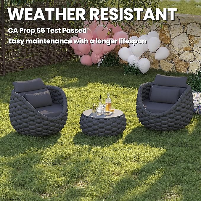 Patio Rope Accent Chair: Aluminum Single Seater Armchair - Large Woven Chair Cushioned - Modern Arm Chair Assembled - Assembled for 400lbs Outdoor Deck Balcony Porch Yard Garden Hotel, Dark Gray