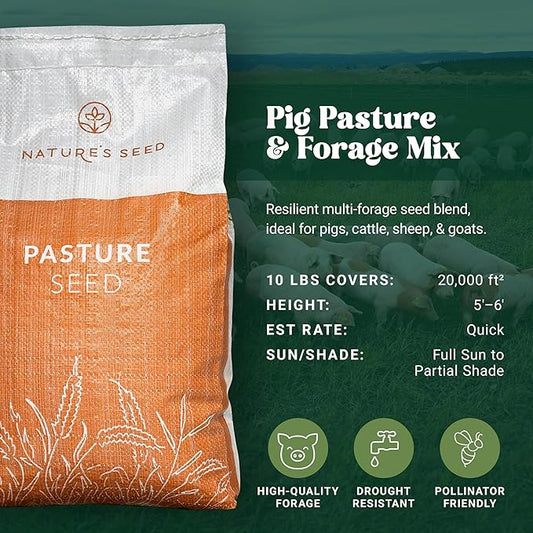 Nature’s Seed Pig Forage Mix, Pasture Grass Seed Blend, Wildlife Food Plot for Deer, Elk and More, 10 lbs