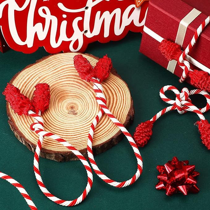 Shappy 12 Pieces Christmas Garland Banister Ties Christmas Decorative Reusable and Flexible Twist Ties for Garland, Banister Home Decoration (Red White)