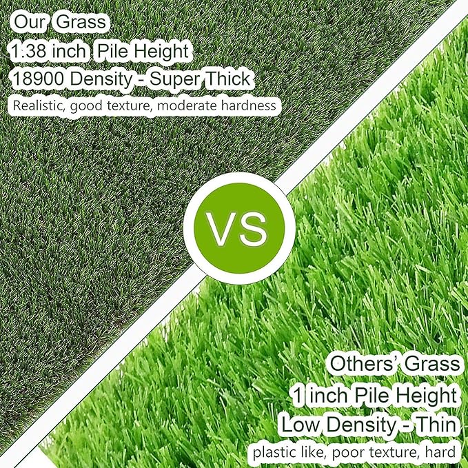 Artificial Grass Turf 11FTX29FT, 1.38" Pile Height Realistic Synthetic Grass, Indoor Outdoor Pet Faux Grass Astro Rug Carpet for Garden Backyard Patio Balcony