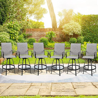 Vongrasig 6 Piece Patio Swivel Bar Chairs, All Weather Metal Textile High Swivel Bar Stools Chairs, Outdoor High Top Bistro Set for Backyard, Lawn Garden, Balcony, Light Grey