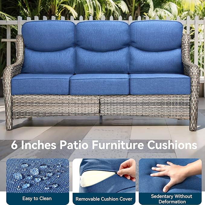 Luxury High Back Outdoor Furniture with 6-Inch Thick Cushions, Patio Furniture Set with Swivel Chairs, 5 PCS Wicker Conversation Set for Porch, Balcony, Deck and Yard