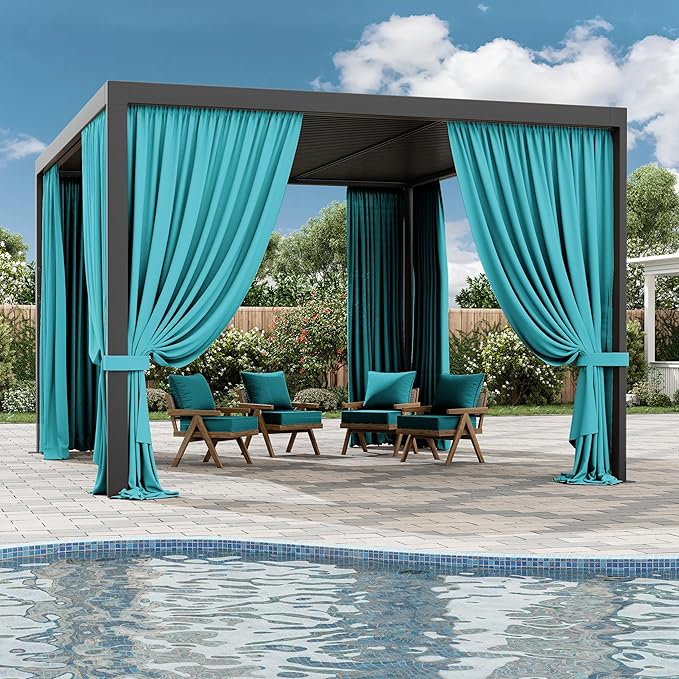Gazebo Universal Replacement Privacy Curtain,10'×13' Gazebo Outdoor Waterproof Curtains, 4-Panels Sidewall Curtains with Double Zipper for Patio Canopy, Garden and Backyard (Curtain Only)