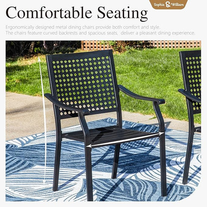 Sophia & William Round Patio Table and Chairs Set, Outdoor Dining Set for 6, 7 Piece Metal Patio Furniture, 54" Black Table(Beehive)