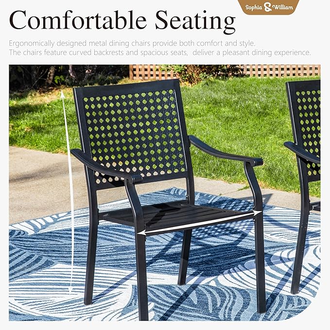 Sophia & William Patio Table and Chairs Set, Outdoor Dining Set for 4, 5 Piece Metal Patio Furniture, 37" Black Square Table(Beehive)