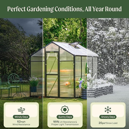 Vego Garden Junior Victorian Greenhouse 6.5 ft – Durable Aluminum Frame with Polycarbonate Panels – All-Season Greenhouse for Backyard or Patio