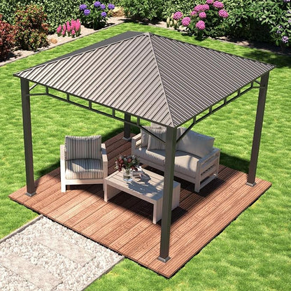 TOOLPORT Hardtop Gazebo 10x10 ft with Steel Roof - Approx. 3.54x3.54 in Aluminium Poles