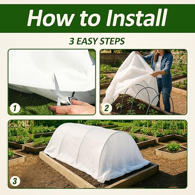 Gardzen 1.5 oz Plant Covers Freeze Protection, Reusable 10ft x 30ft Floating Row Covers, Thicker Frost Blankets for Outdoor Plants, Pests Protection, White