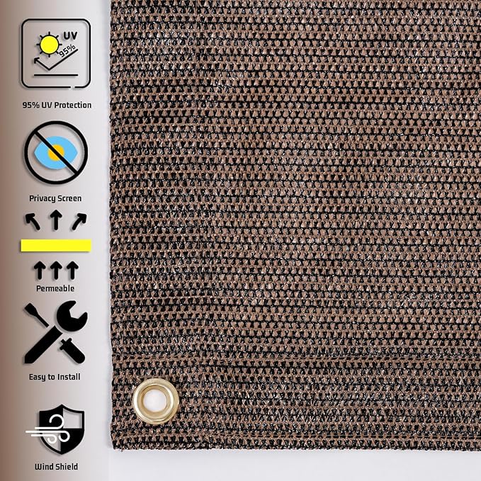 SUNNY GUARD Shade Cloth Custom Size 8x22 FT Sun Shade Screen Fabric Shade Cover Tarp with Grommets for Pergola Backyard Garden, Brown(We Customized)