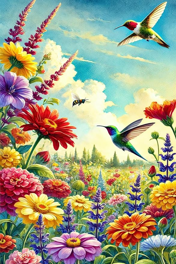 Spring Garden Flag 12 x 18 Inch Double Sided Hummingbird Welcome Yard Flag Outdoor Bee Colorful Flower Sky Summer Farmhouse Seasonal Yard Lawn Outside Decorations