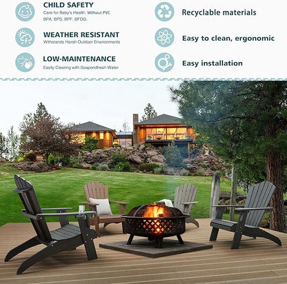 Psilvam Oversized Adirondack Chair, Fade-Resistant & Odor-Free Poly Lumber Fire Pit Chairs with Cup Holder, Weatherproof Outdoor Chair, Easy 15 Min Install Patio Chair, 350 Lbs Support (2, Gray)