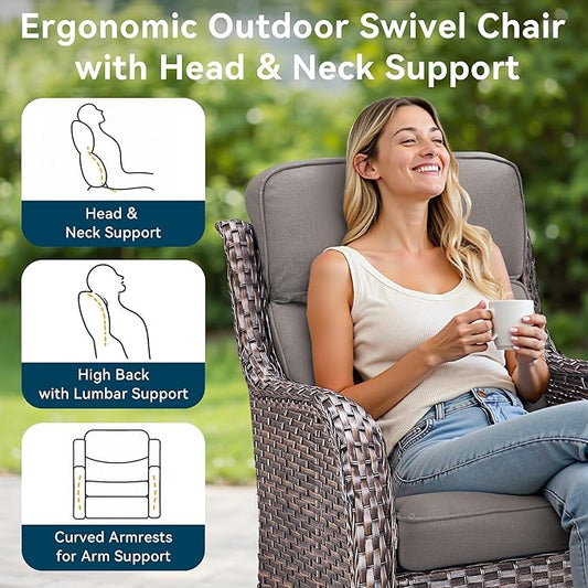 Luxury High Back Outdoor Furniture with 6-Inch Thick Cushions, Patio Furniture Set with Swivel Chairs, 4 PCS Wicker Conversation Set for Porch, Balcony, Deck and Yard