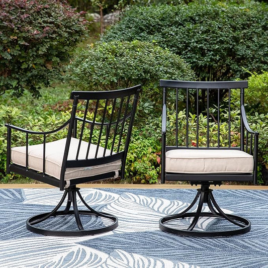 Sophia & William Swivel Patio Chairs Set of 2, Metal Rocker Patio Outdoor Dining Chairs Set with Seat Cushions, Wrought Iron Patio Bistro Furniture Chairs with Armrest for Garden, Yard, 2 Pack