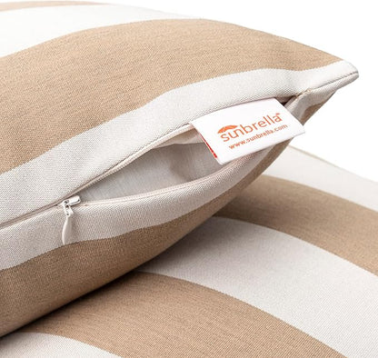Austin Horn Classics Sunbrella Maxim Heather Beige - Cabana Stripe, Zippered & Reversible 18-inch x 18-inch Pillow Cover ONLY (Set of 2) Indoor/Outdoor Easy Clean Fill Sold Seperately