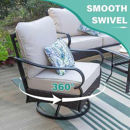 MFSTUDIO Outdoor Patio Furniture Set, 7 PCS Metal Patio Conversation Sets for 9, Modern Patio Sectional Set with 3-Seat Sofa, Loveseat, 2 Swivel Sofa Chairs, 2 Ottoman, 1 Coffee Table