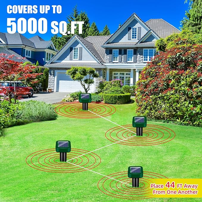 8 Pack Solar Powered Mole Repellent Ultrasonic Stakes - Outdoor Snake, Gopher, Vole, Groundhog Repeller for Yard & Lawn, Waterproof Pest Deterrent for Garden & Farm