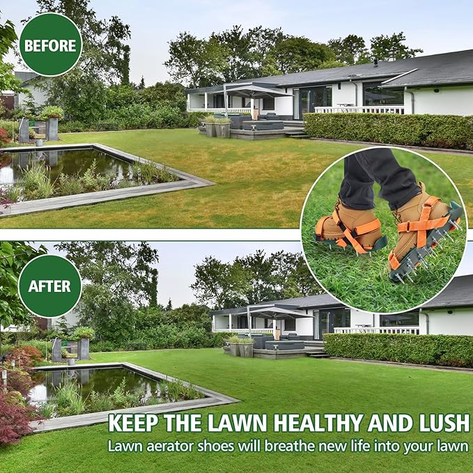 Lawn Aerator Shoes for Grass, Lawn Aeration Shoes with Adjustable Hook Loop Straps and Heavy Duty Spike, Soil Aerator Tool for Aerating Patio Yard Garden