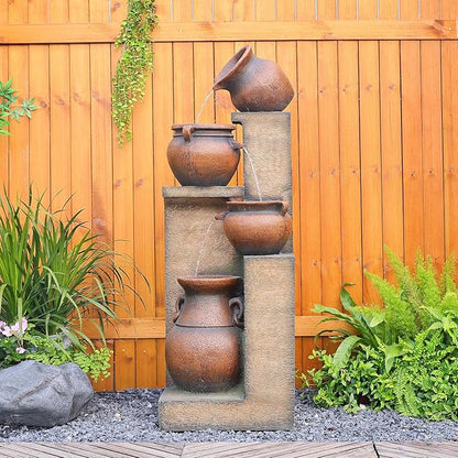 Water Fountain Outdoor Fountain with Lights - 53 Inches 4 Tiered Floor Standing Outdoor Water Fountains and Waterfalls for Garden, Patio, Backyard, Porch Home Art Decor