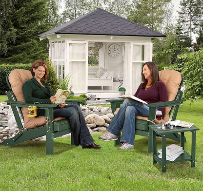 nalone Folding Adirondack Chair with Cushion with Cup Holder, HDPE Plastic Oversized Patio Chair Weather Resistant, Used in Outdoor, Fire Pit, Deck, Garden, Campfire Chairs (Green)