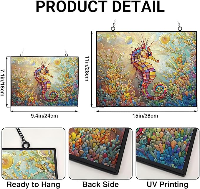 Personalized Rectangle Rainbow Seahorse Suncatcher Stained Glass Stained Glass Window Hanging Home Decor Garden Halloween Christmas Wedding Housewarming Gifts