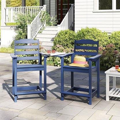 OTSUN Tall Adirondack Chairs Set of 6 with Connecting Tray, 24 inches HDPE Bar Height Outdoor Chairs, All Weather Resistant for Balcony, Porch, Kitchen (6 PCS, Navy Blue)