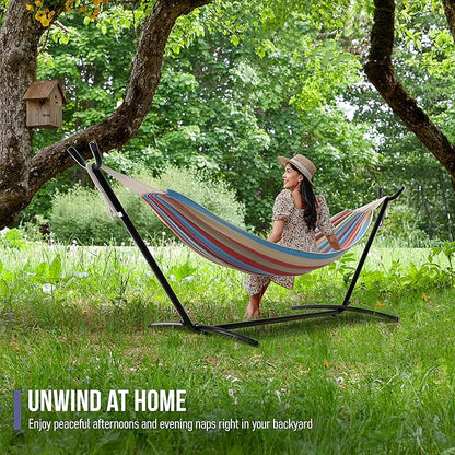 Sorbus 2-Person Luxury Hammock with Steel Stand- Premium Cotton Blend 60" Large Bed- Heavy Duty 450lbs Portable w/Carrying Case - for Garden Yard Patio Outdoor Camping Gifts- Washable