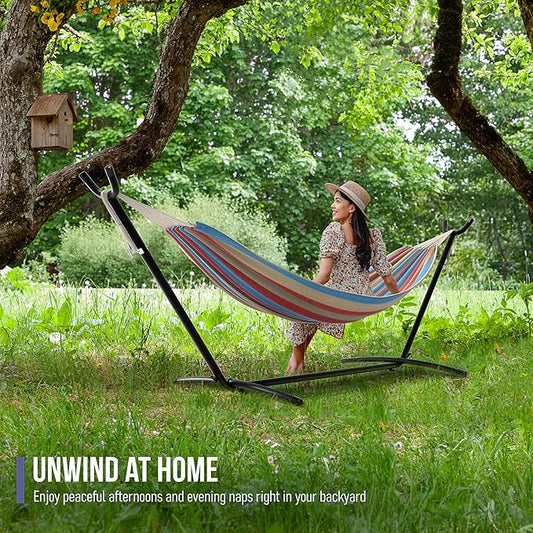 Sorbus 2-Person Luxury Hammock with Steel Stand- Premium Cotton Blend 60" Large Bed- Heavy Duty 450lbs Portable w/Carrying Case - for Garden Yard Patio Outdoor Camping Gifts- Washable