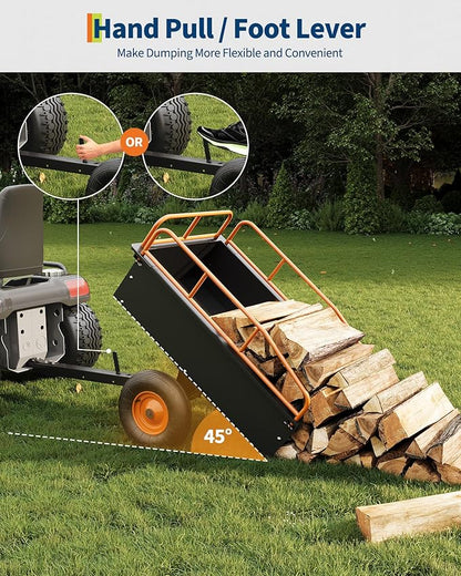 GarveeLife Heavy Duty ATV Trailer Steel Dump Cart, 750 LBS 15 Cubic Feet, Garden Utility with Removable Sides for Riding Lawn Mower Tractor