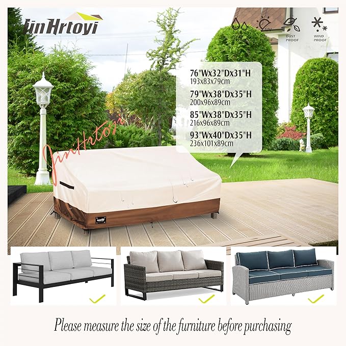 3-seater Outdoor Couch Cover,85"Wx38"Dx35"H Patio Sofa Cover,100% Waterproof Heavy Duty Patio Furniture Covers,Beige&Brown